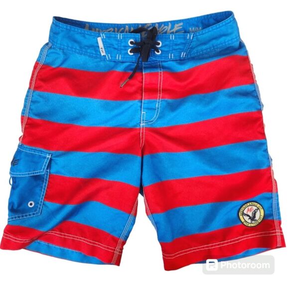 American Eagle Mens Large Stripe Single Pocket Board Shorts Medium - Picture 1 of 7